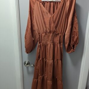 Chic Long Sleeve Rust Dress
